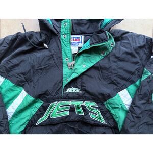 New York Jets 90s STARTER puffer Pullover 1/2 jacket L black kelly NFL Pro vtg
